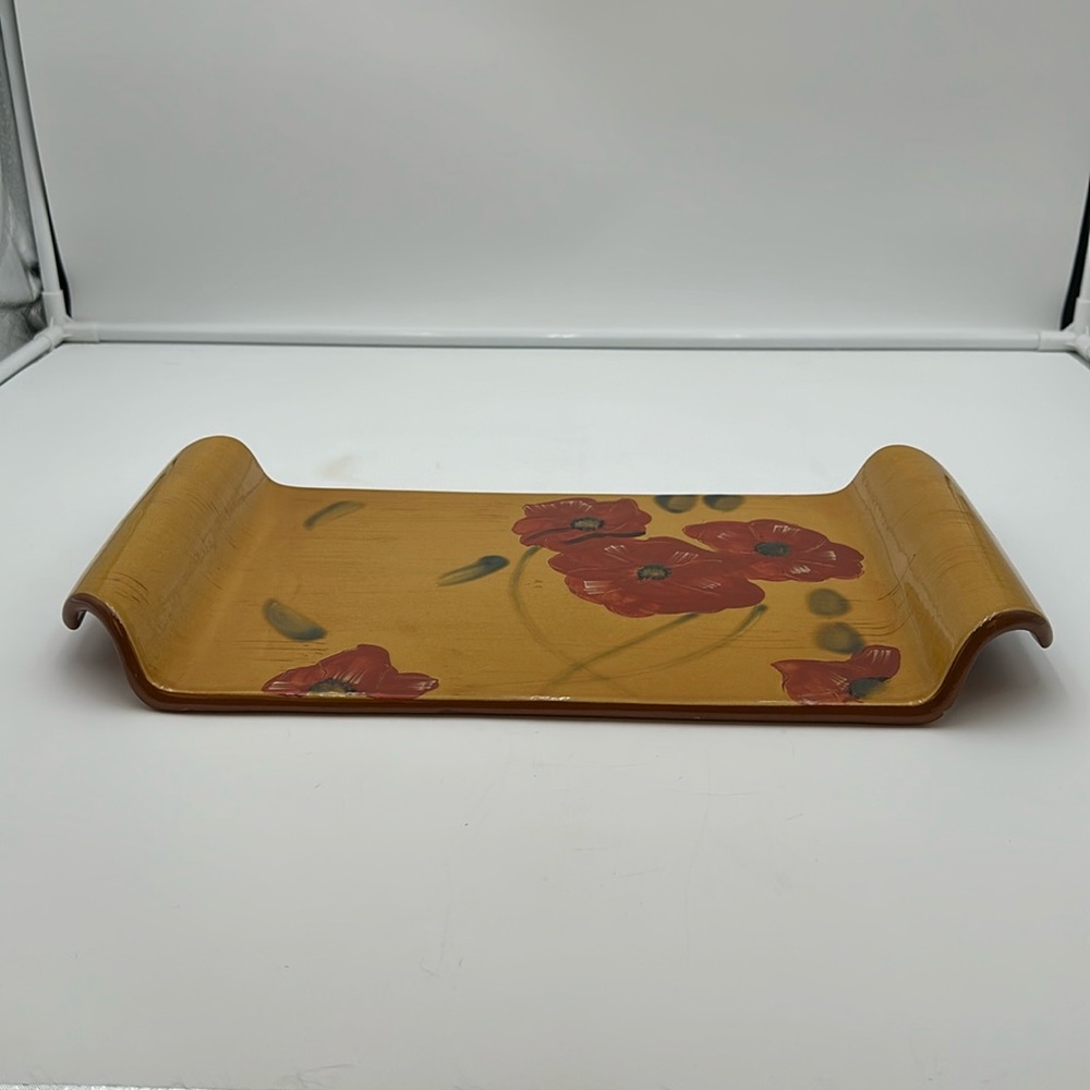 Fleur Rouge nanette vacher Ambiance Collection Yellow With Red Poppies Tray